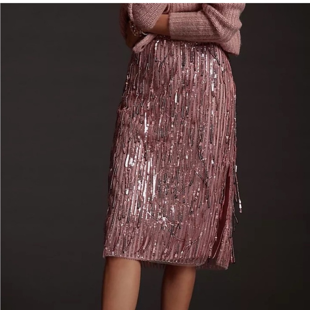 Maeve Anthropologie Sequined Fringe Midi Skirt